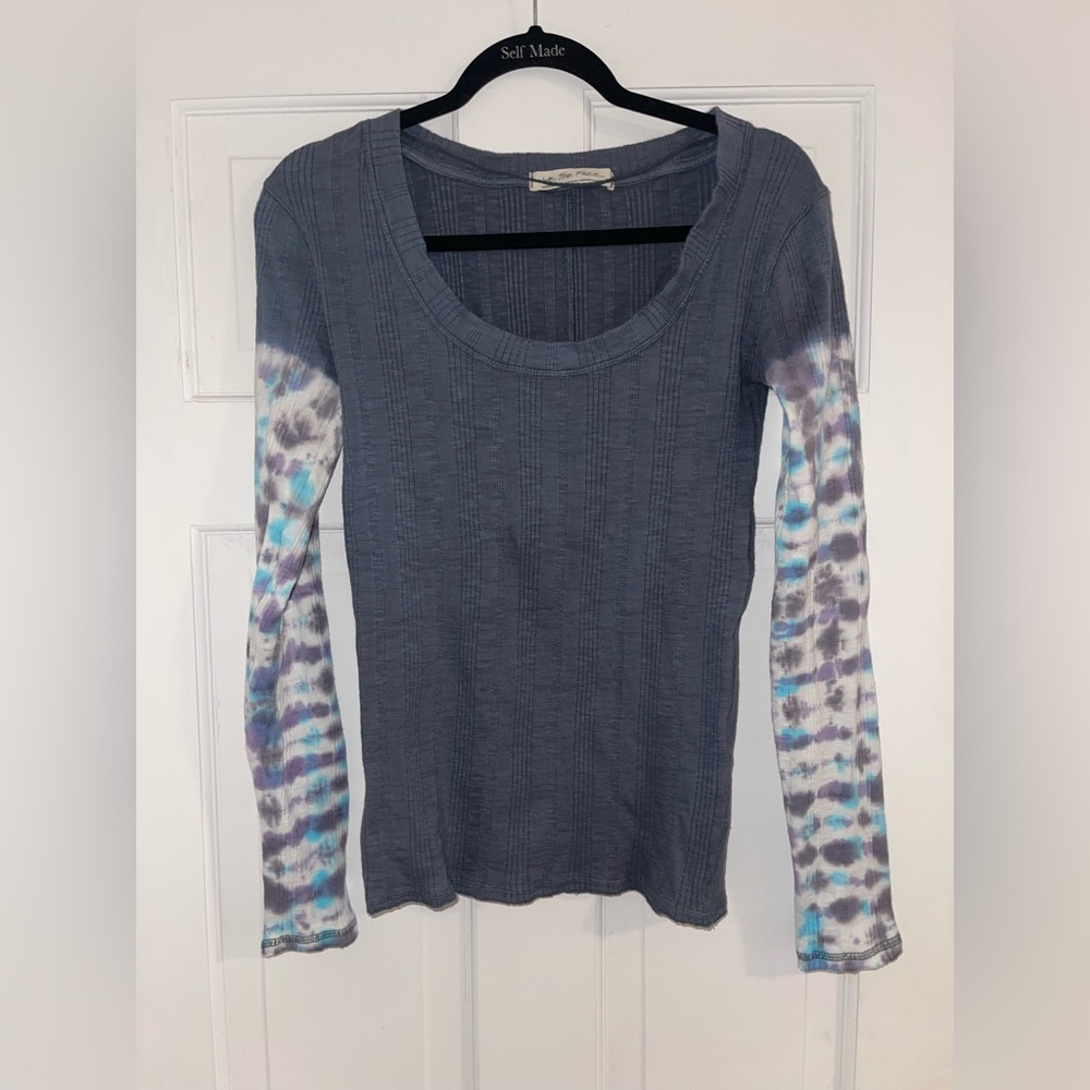 Free People Blue Long Sleeve with Tie-Dye Accents